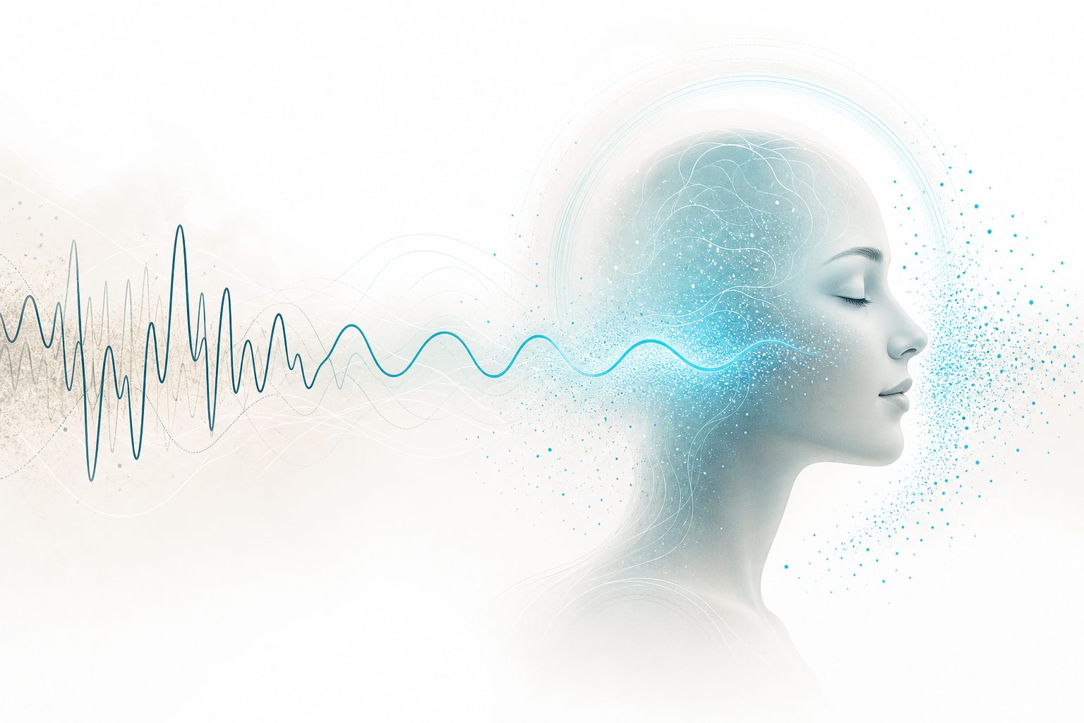 Ondas cerebrales pasando de agitadas a suaves al entrar en el estado somnoliento alfa